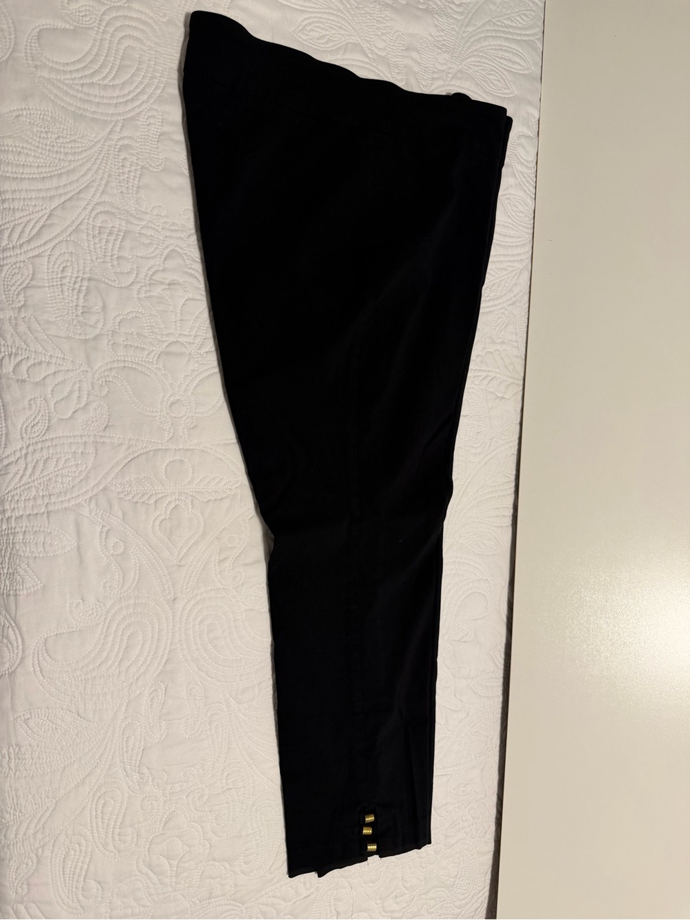 Black Stretch capri Pants with Gold Accent